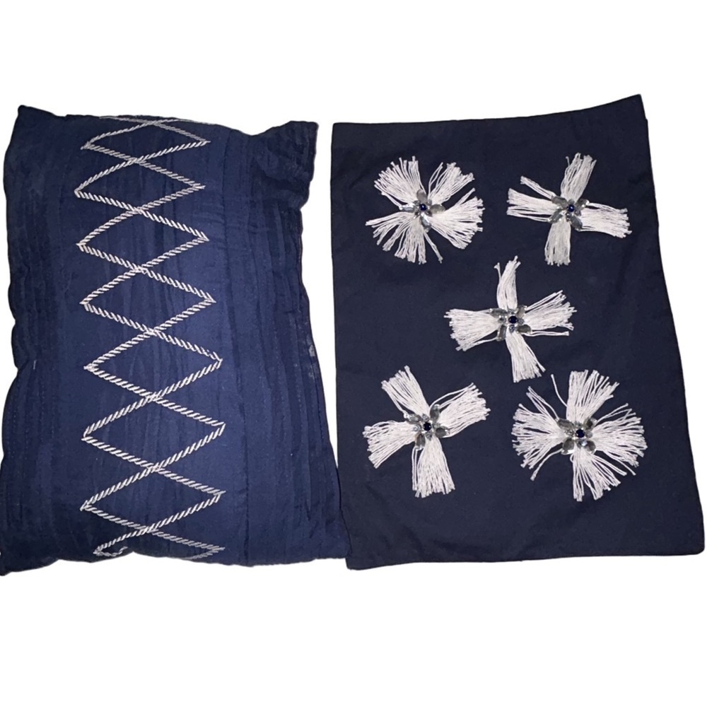 🍀3 for &25 Safavieh Throw Pillow Navy Blue White Tassel Star Crystal Beaded